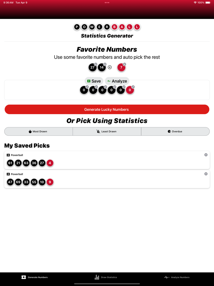 Powerball Statistics Generator