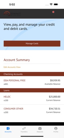 Summit National Bank Mobile iPhone screenshot