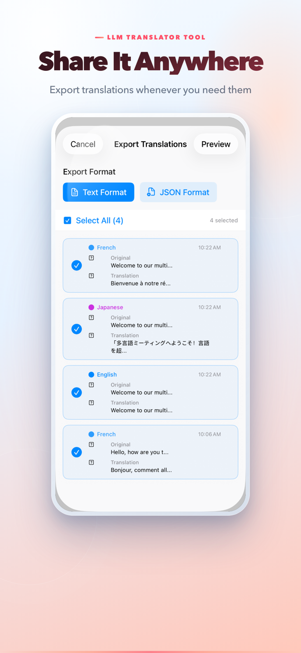Export translations with preview