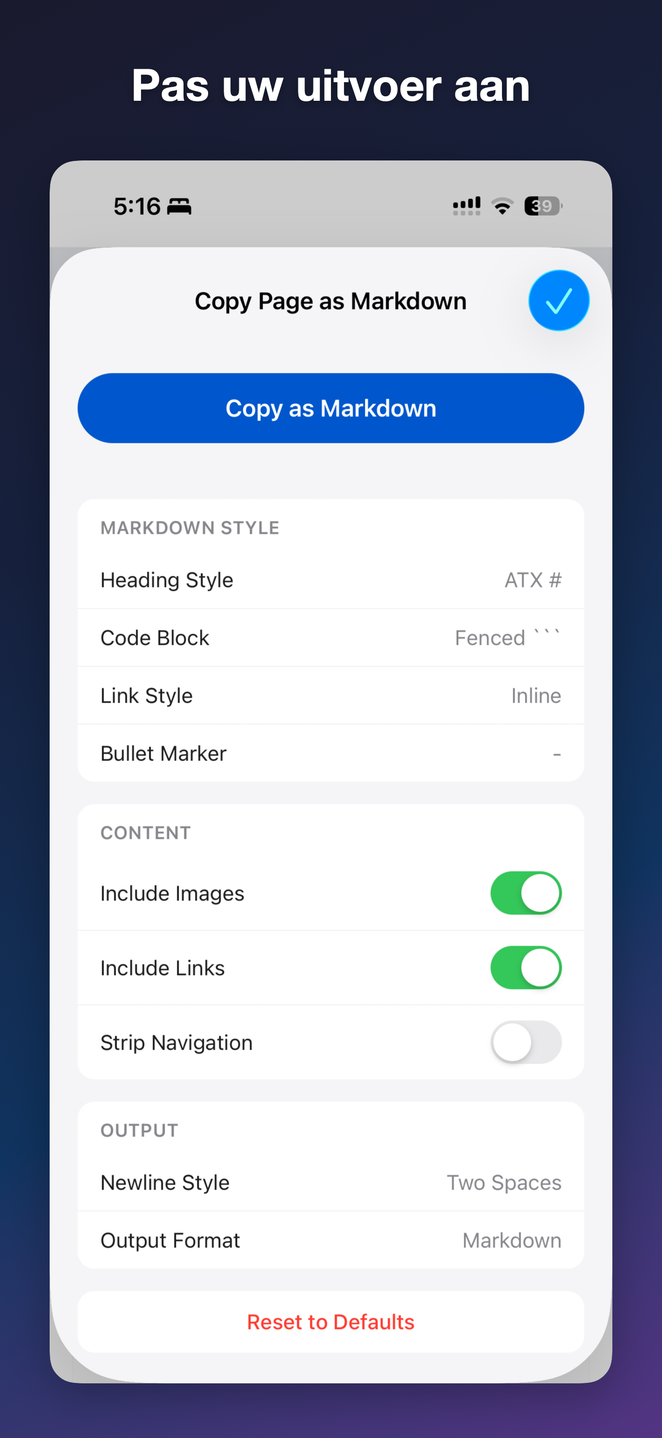 MDC - Markdown Copier iOS screenshot 2 showing app interface