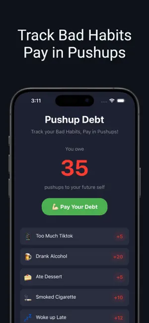 Pushup Debt - Track Bad Habits screenshot 1