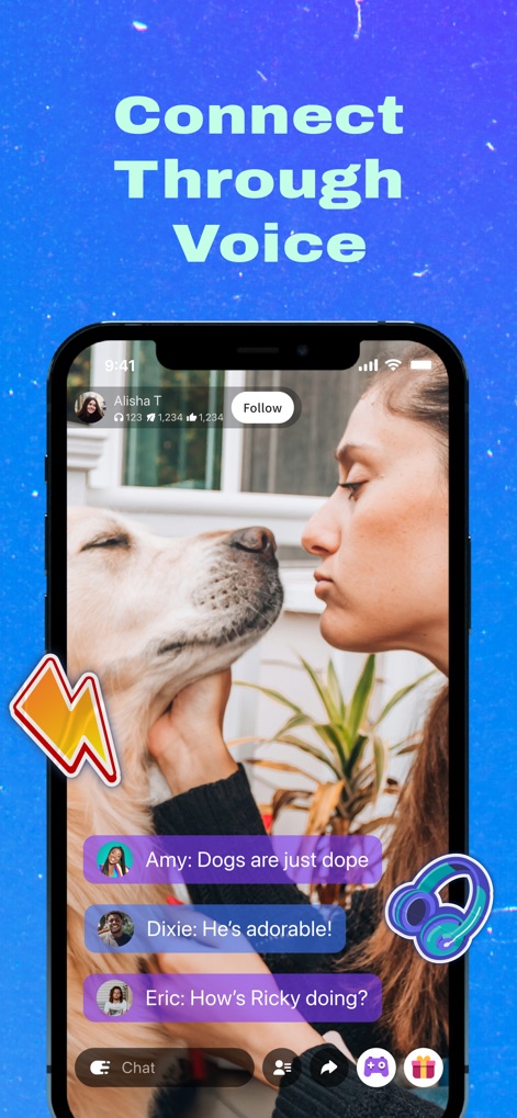 Goodnight – Voice Social App - このスクリーンショットは、リアルタイムで表示されるユーザーコメントとライブビデオストリームを通じて、ユーザーが視覚と音声を組み合わせて交流できるコミュニティスペースを示しています。