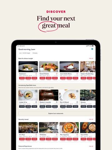 OpenTable iPad screenshot