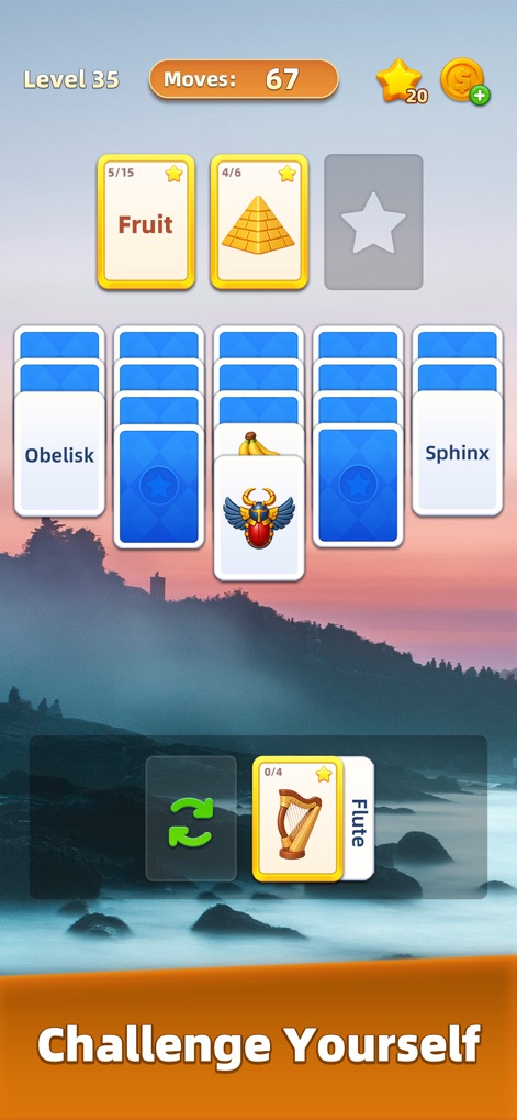 Word MindSort: Solitaire - Users can test their cognitive skills with increasingly complex word associations and utilize the helpful undo/refresh button for strategic adjustments.