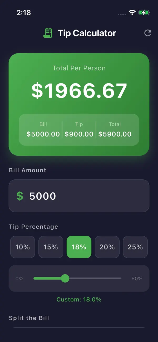#2. Tip Calculator - SLOX (iOS) By: SEOKWON YANG