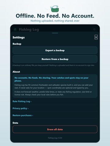 Fishing Log & Catch Tracker iPad screenshot