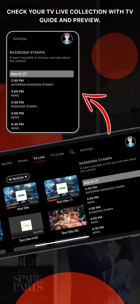 IPTVX - Users can efficiently manage their TV Live collection and quickly access the associated TV Guide, providing program overviews.