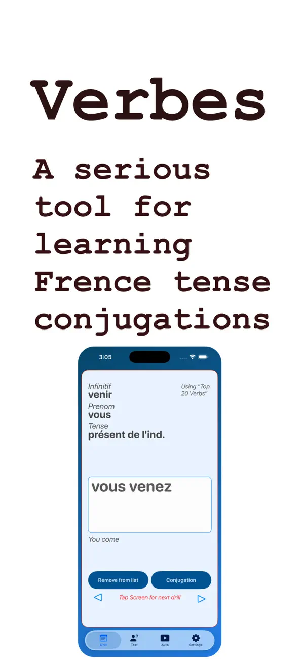 Screenshot #1 pour French Verb Drill Practice