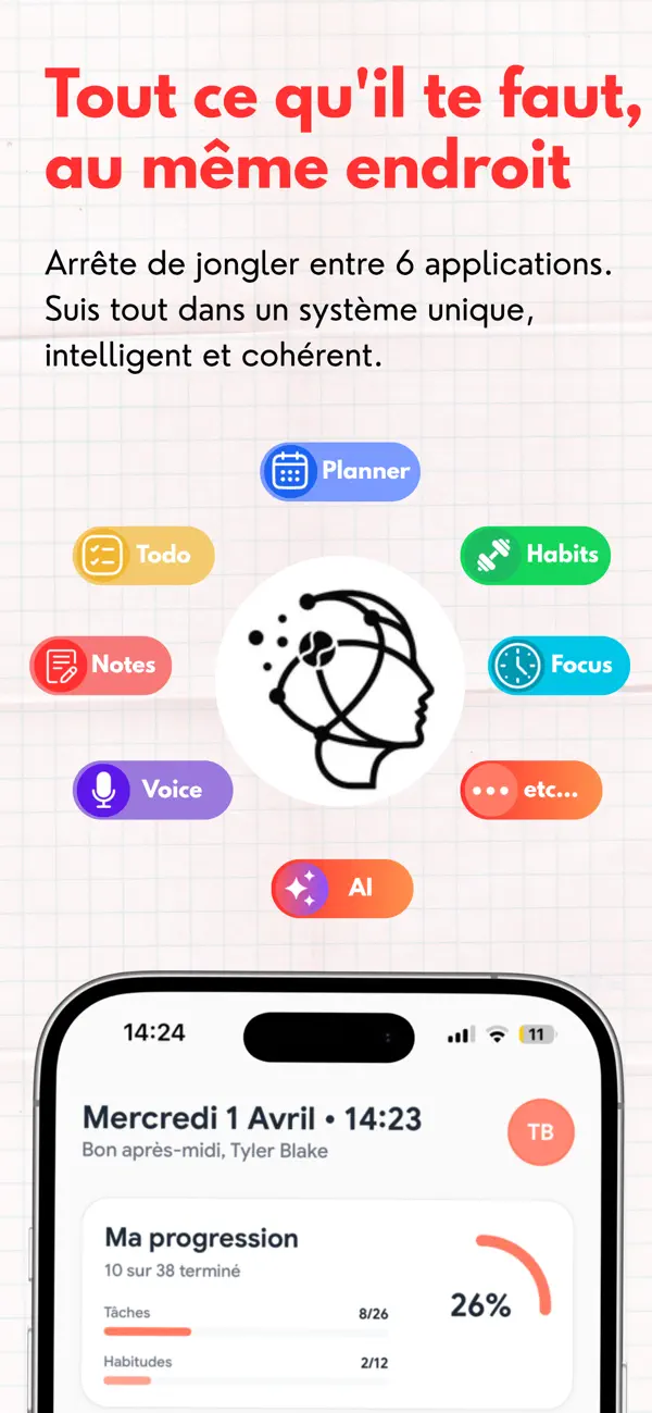 Screenshot #2 pour OneMind: Tâches, Agenda & IA