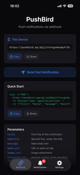 PushBird - Push via Webhook Screenshot 1 of 4