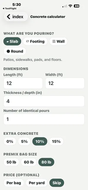 SlabCalc: Concrete Calculator screenshot 2