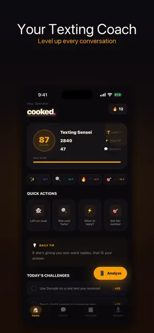 Cooked: AI Texting Coach screenshot 1