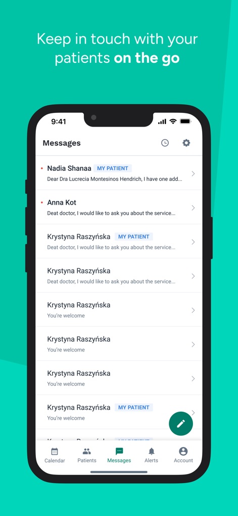 Doctoralia for specialists - This tool facilitates seamless communication, enabling users to keep in touch with patients through the dedicated 'Messages' tab and clearly identifying 'MY PATIENT' conversations.