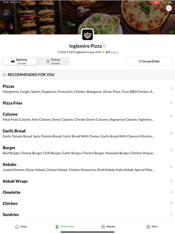 Inglemire Pizza Hull. iPad screenshot