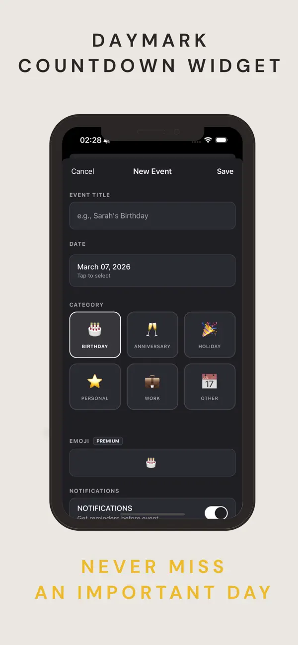 #1. DayMark: Countdown Widget (iOS) بواسطة: CAGATAY ACABEY