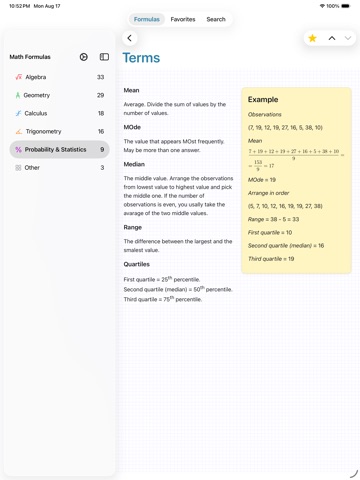 Math Formulas - Ref. Guide iPad screenshot