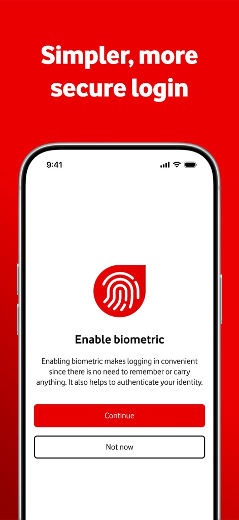 My Vodafone Australia - This tool enhances security and convenience with a clear biometric login prompt and straightforward action buttons.