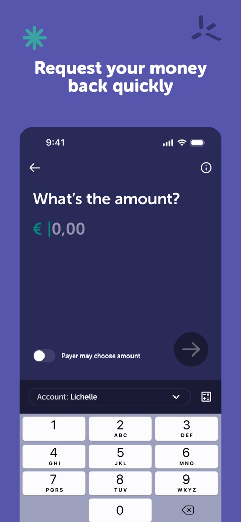 Tikkie - The straightforward payment request screen allows users to input specific amounts effortlessly and provides an innovative toggle to empower the payer to set their own amount.