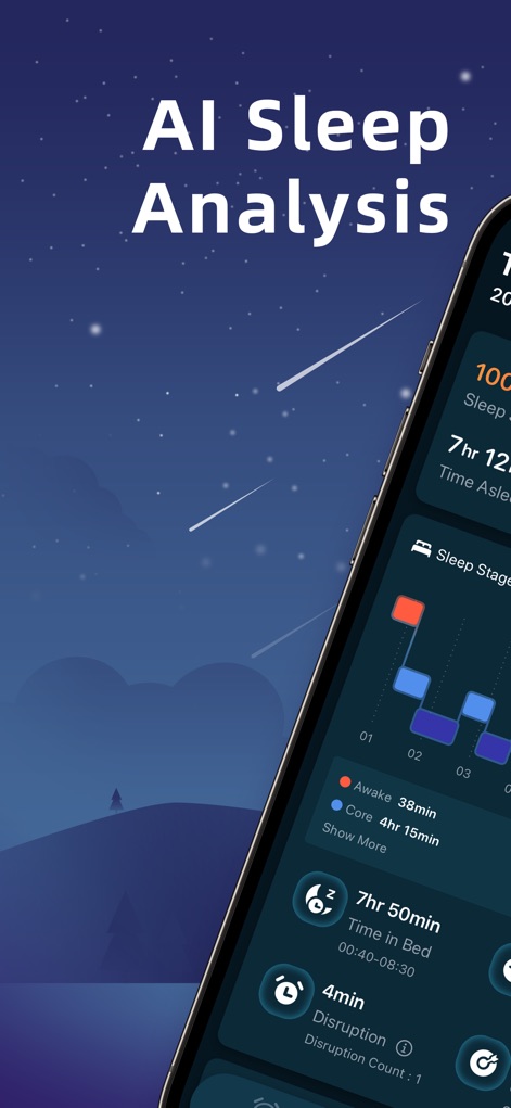 iSleeper: Sleep Tracker - Nutzer können ihre Schlafqualität anhand einer umfassenden Analyse mit Schlafphasen-Balken und detaillierten Metriken wie der Aufwachzeit und der Dauer des Tiefschlafs nachvollziehen.