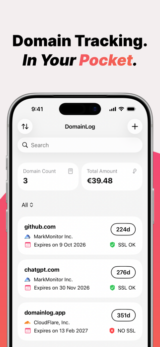 DomainLog - Domain Tracking Screenshot 1 of 3