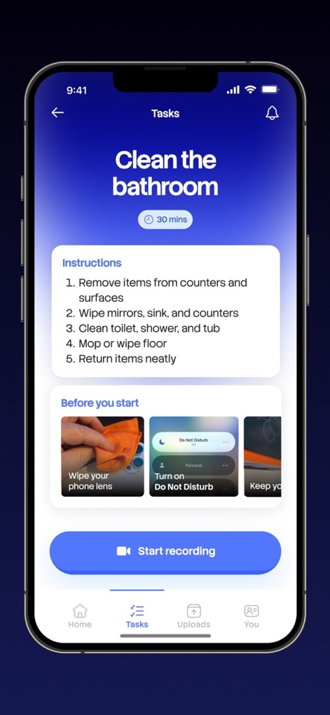 Atlas Capture - The app presents clear, step-by-step instructions for each task, accompanied by practical pre-recording prompts to guide users toward successful submissions.