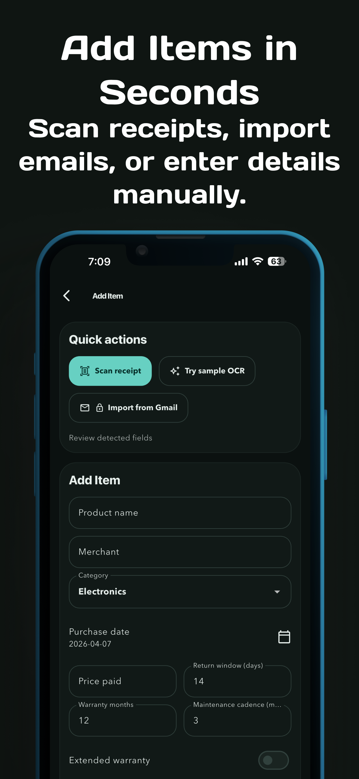 Warranty Vault: Receipt Track