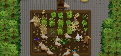 Tiny Terraces - Witness the efficiency of this terrace, showcasing expansive grain plots and a flock of playful ducks contributing to the farm's activity.