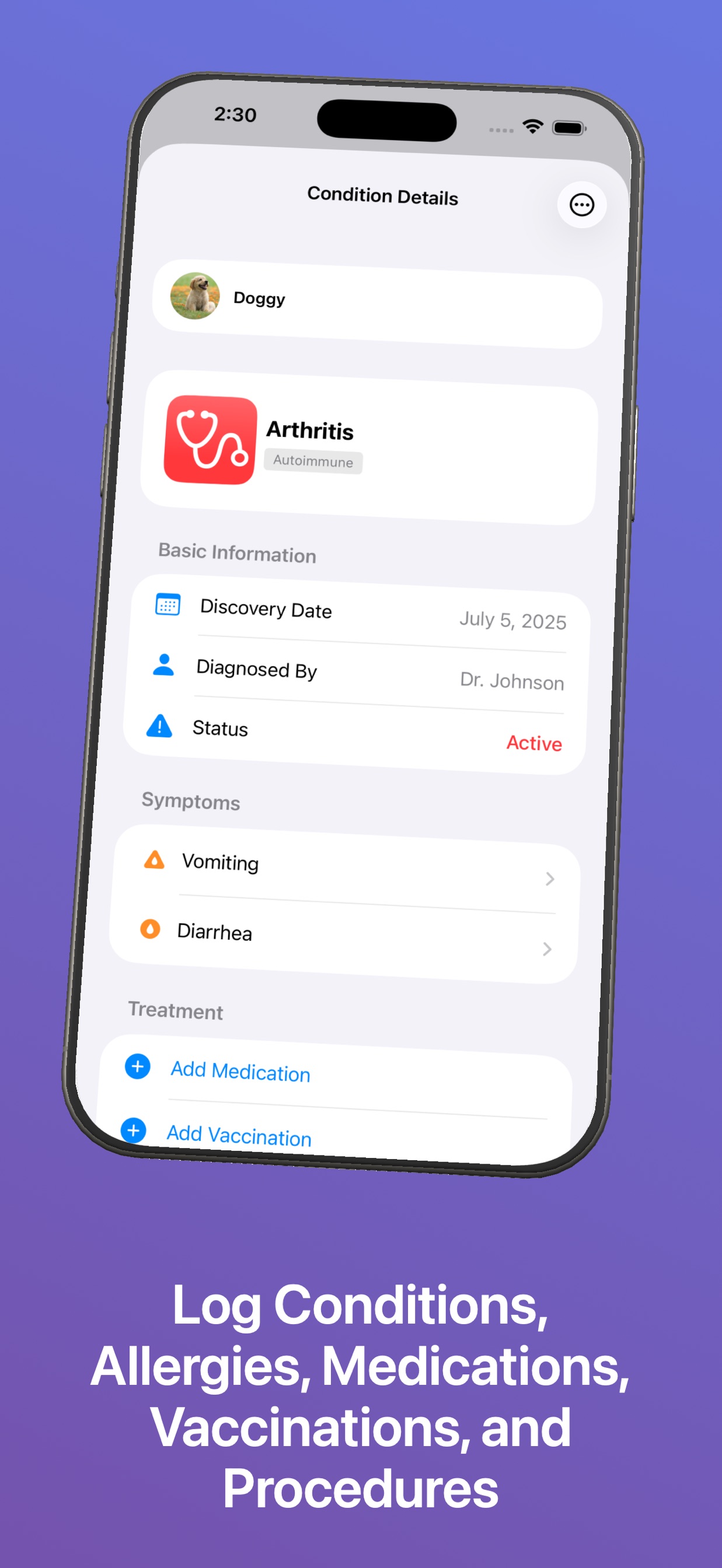 Log Conditions, Allergies, Medications, Vaccinations, and Procedures