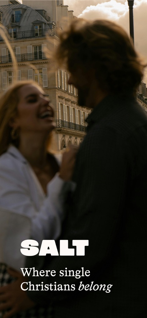 SALT - Christian Dating App - このアプリは、ロゴとキャッチフレーズ「Where single Christians belong」を通じて、独身のクリスチャンにとっての理想的な出会いの場であることを強調しています。