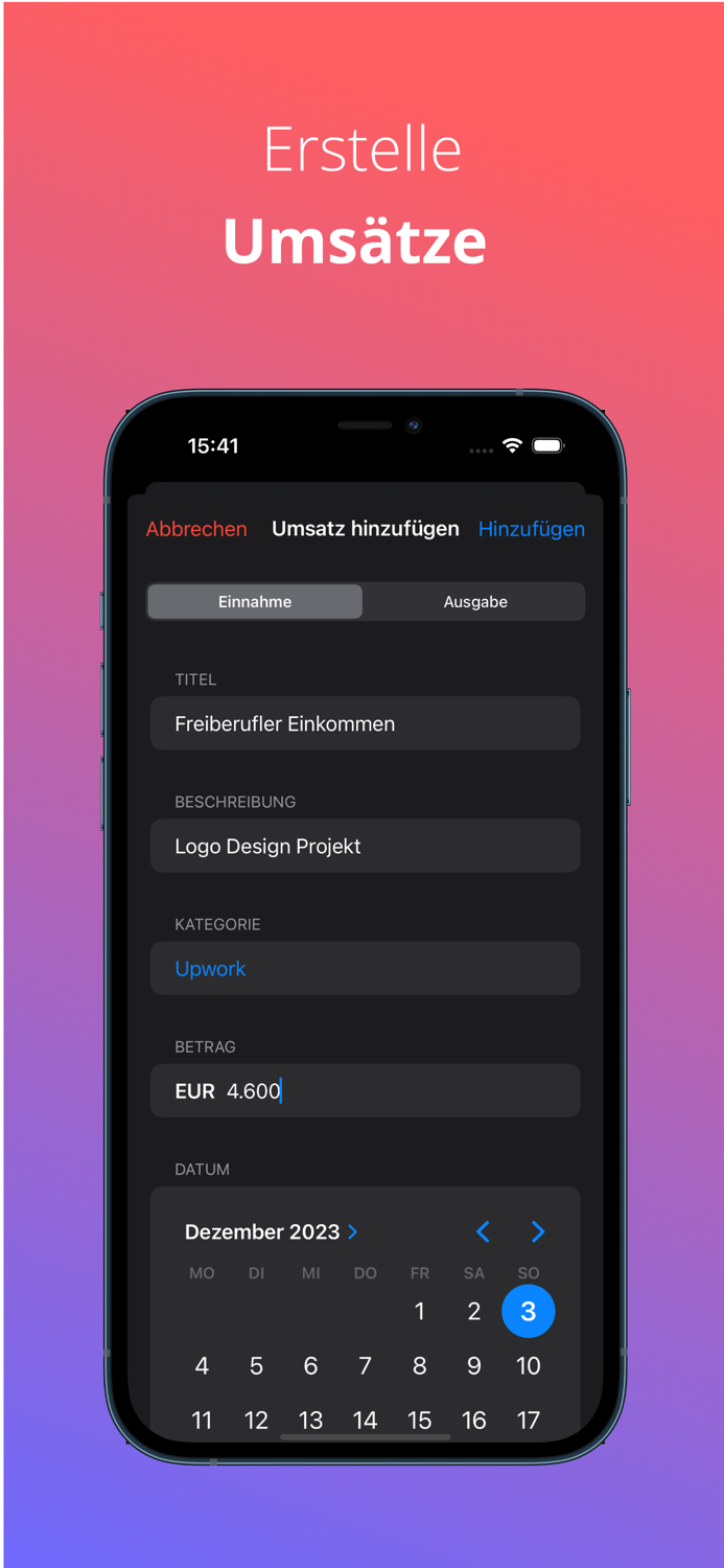 Kassenbuch Umsätze verwalten