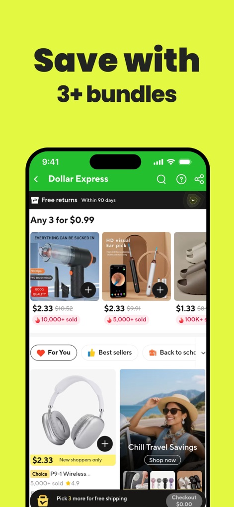 AliExpress - Shopping App - Learn how to maximize savings with the "3+ bundles" feature, allowing users to purchase "Any 3 for $0.99" from a curated selection of highly-rated products.