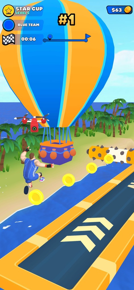 All Stars Challenge - L'application plonge les utilisateurs dans des courses effrénées, où la collecte de pièces est essentielle et la progression est clairement indiquée par la position actuelle et le chronomètre, ajoutant au défi compétitif.