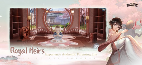 Fate of the Empress - Users can experience authentic parenting life within the app, raising heirs from childbirth in an elegantly furnished room and interacting with the 'baby is drinking milk' feature.