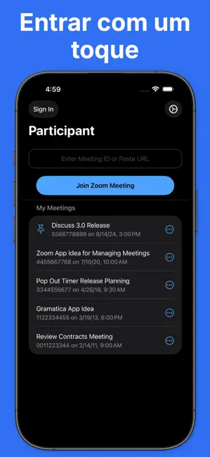 Participante app Zoom externo iPhone screenshot 2