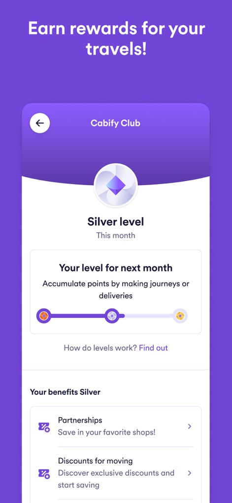 Cabify - Recompensas Exclusivas, Níveis de Fidelidade