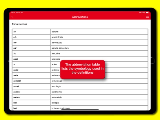 l'Enciclopedia Zanichelli iPad screenshot