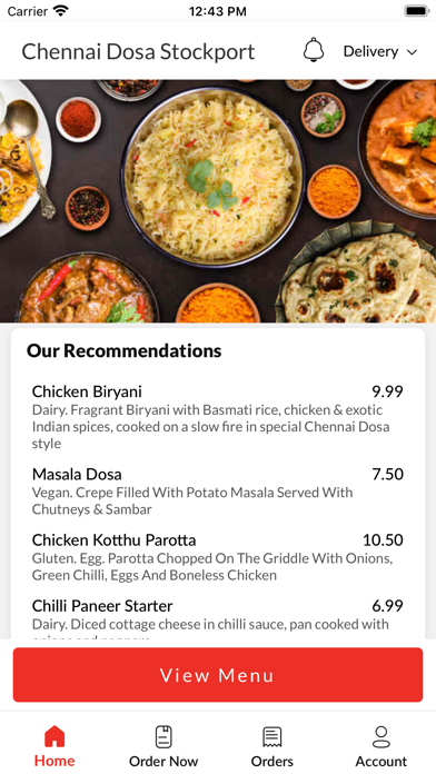 Chennai Dosa Stockport. Screenshot