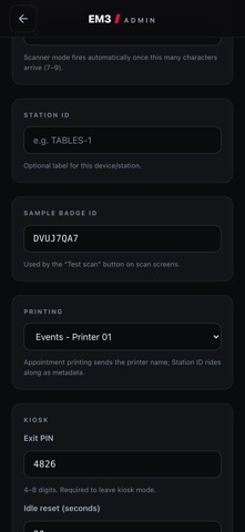 Em3 Admin Mobile iPhone screenshot