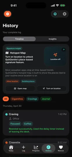 Capture d'écran de QuitGentle Smoking Tracker sur iPhone 4