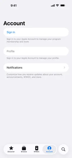 Capture d'écran de Apple Developer sur iPhone 5