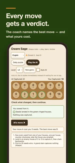 Mancala Oware Coach screenshot 1