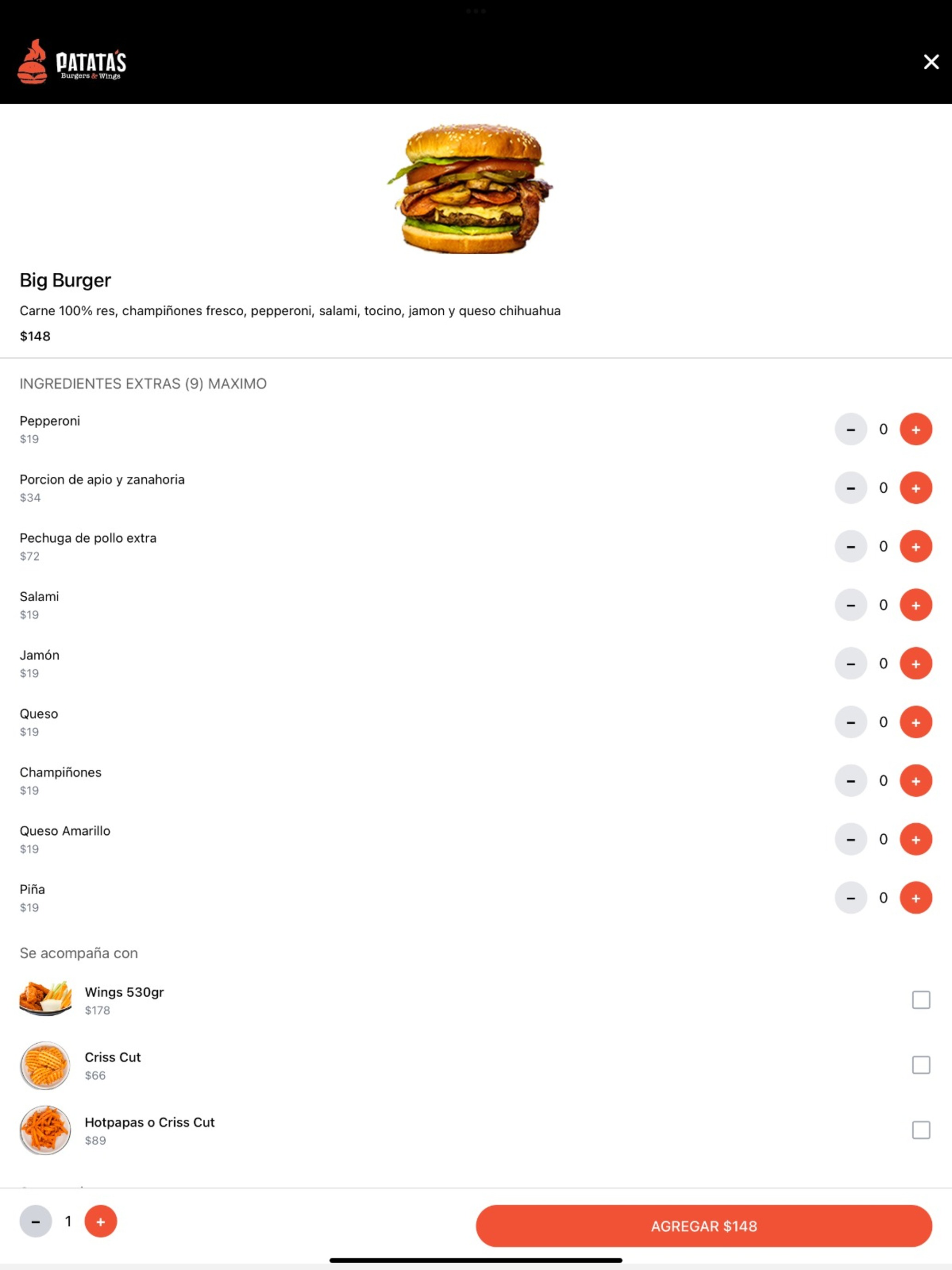 Patatas Burger Wings