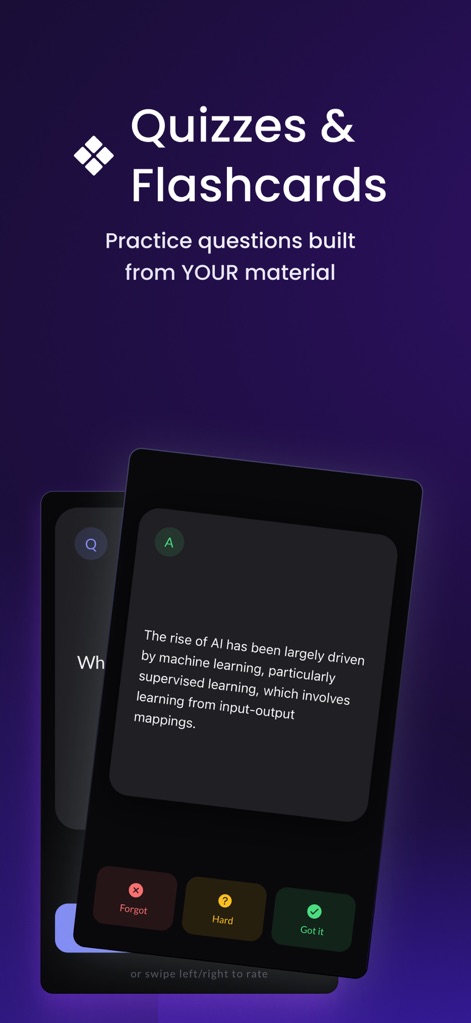ThetaWave-AI Study Notes - The app offers AI-generated flashcards for active recall and intuitive 'Forgot,' 'Hard,' and 'Got it' buttons to track learning progress.