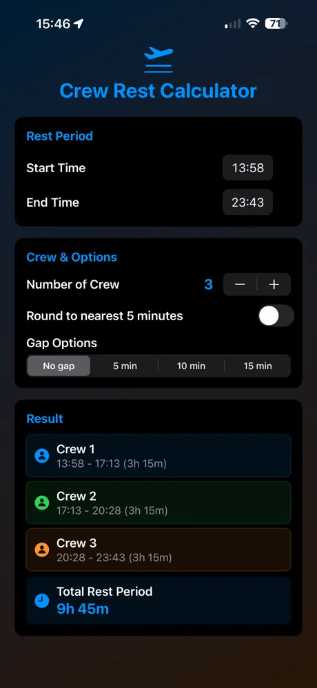 Crew Rest Calculator screenshot 2