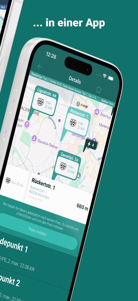 clever-tanken.de - Dieses Tool ermöglicht die gezielte Suche nach Ladestationen, indem es den Standort und unterstützte Steckertypen inklusive Ladekapazitäten klar darstellt.
