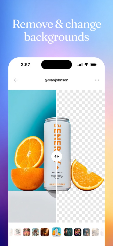 Ideogram AI - Image Generator - Examine the powerful background removal feature, demonstrating a seamless transition from a colored background to a transparent canvas with a simple tap.