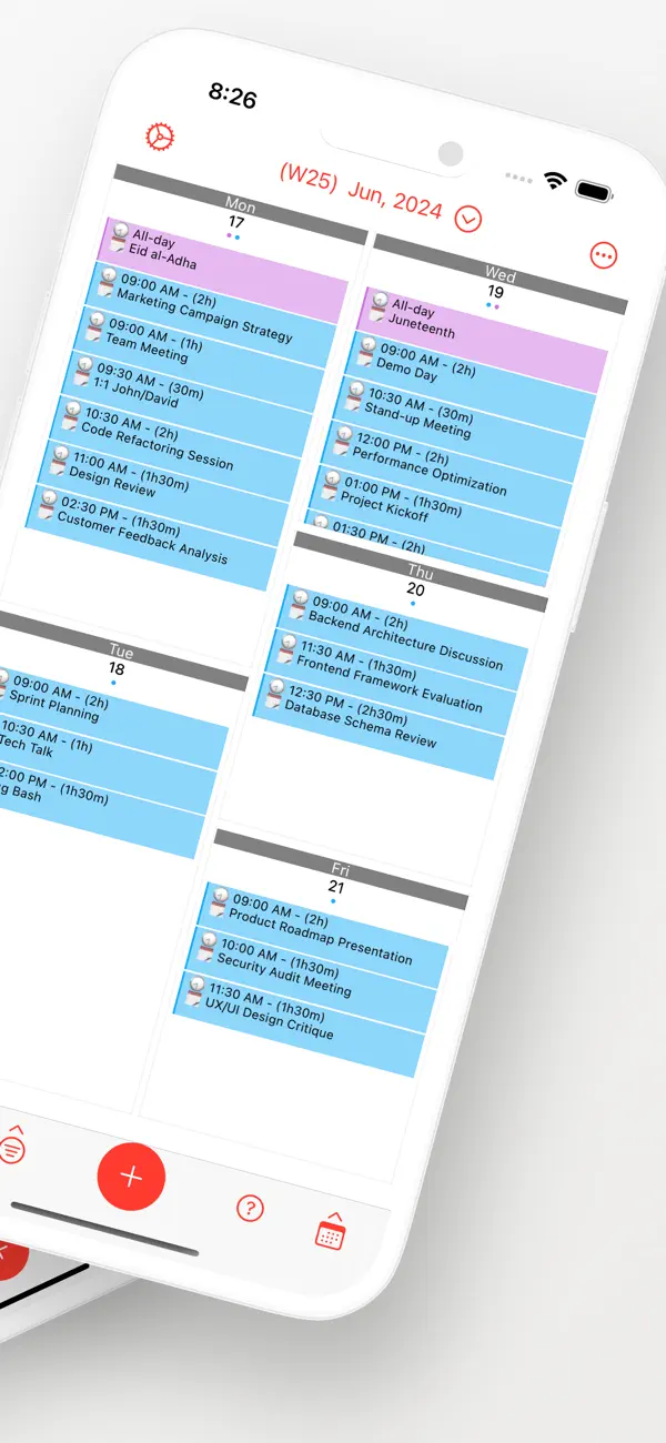 Week Calendar Pro iOS app screenshot showing feature 2