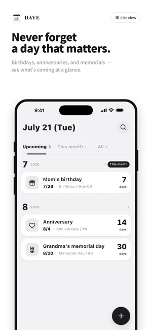 DAYE: Birthday & Anniversary screenshot 2