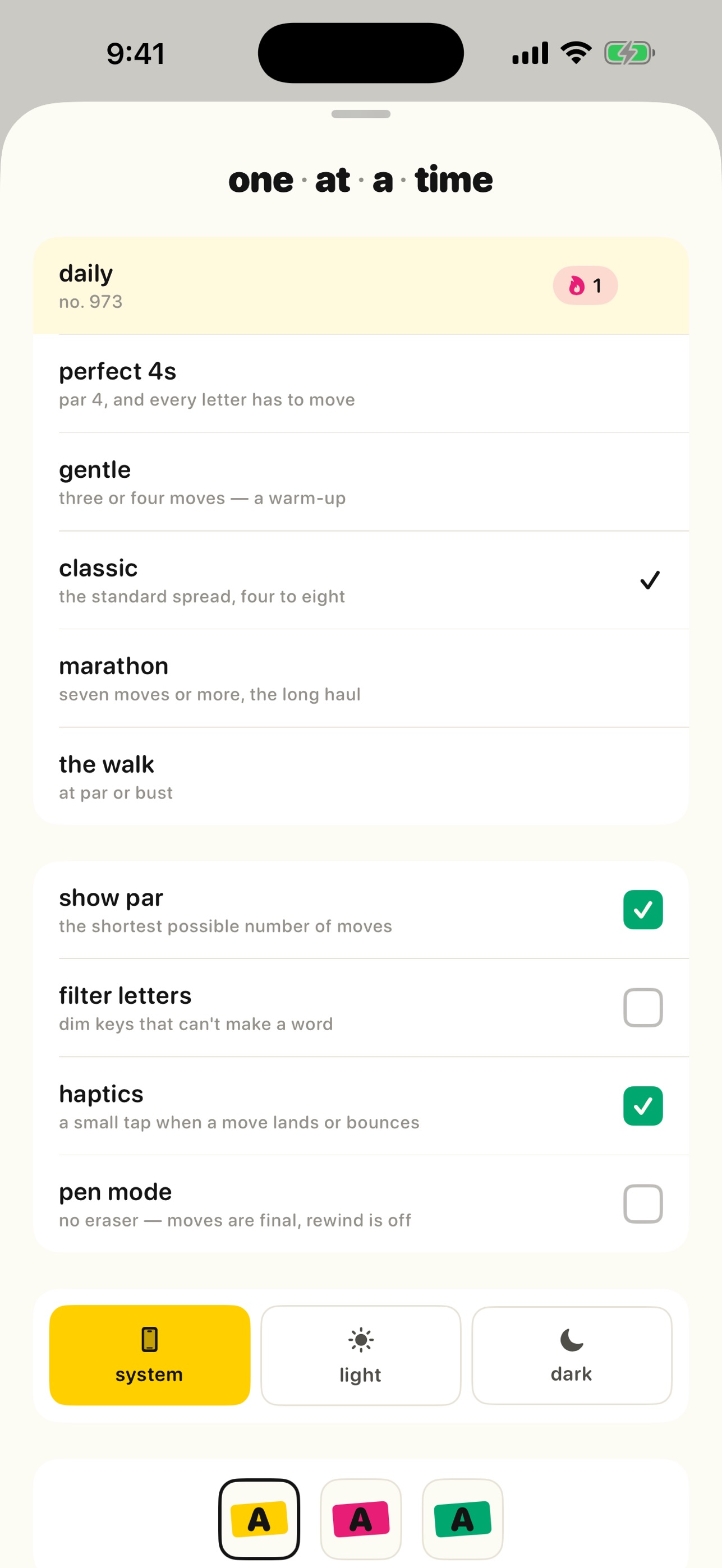 Screenshot 3 of one at a time: word ladder