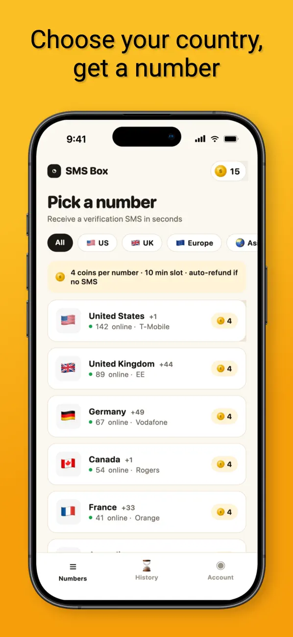 Screenshot #1 pour SMS Box - Receive SMS Online